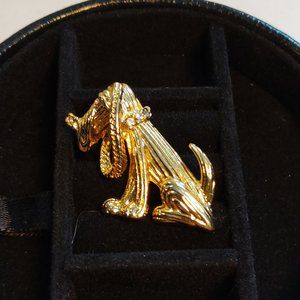Vtg Hound Dog Fashion Jewelry Gold Tone Brooch